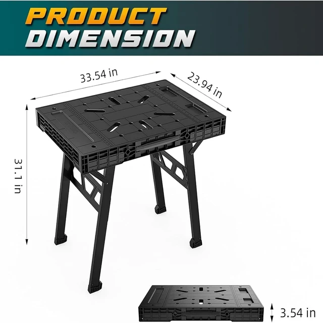 Alt view image 2 of 7 - Portable Folding Workbench Worktable with 1650 lbs Capacity, Black