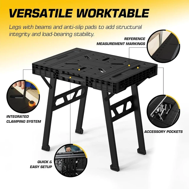 Alt view image 3 of 7 - Portable Folding Workbench Worktable with 1650 lbs Capacity, Black