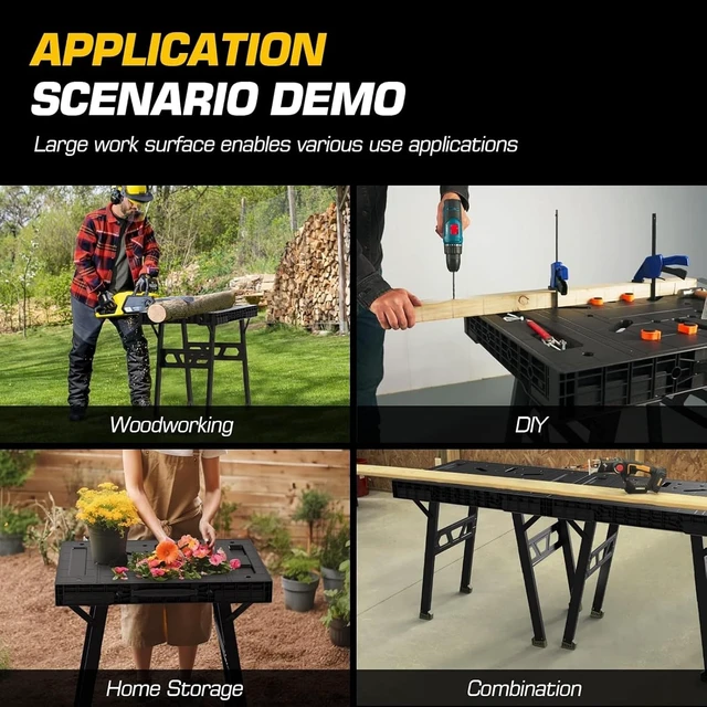 Alt view image 7 of 7 - Portable Folding Workbench Worktable with 1650 lbs Capacity, Black