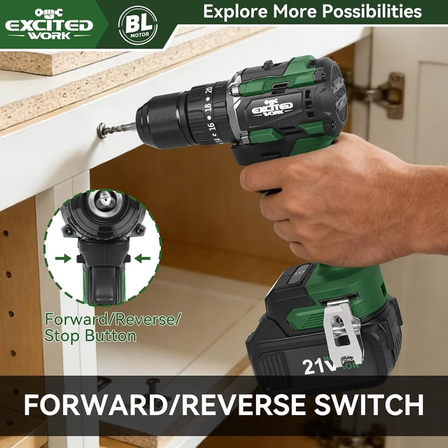 Alt view image 6 of 7 - 21V Brushless Cordless Impact Drill with Dual 3.0Ah Batteries