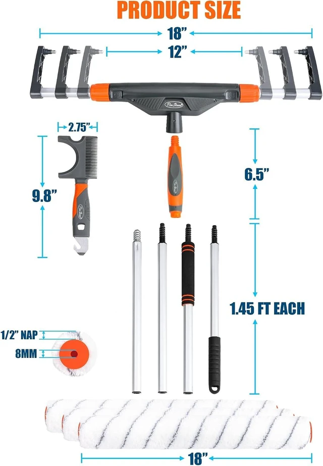 Alt view image 2 of 6 - 10 pc Adjustable Large Paint Roller Kit 12"-18" with Aluminum Extension Pole