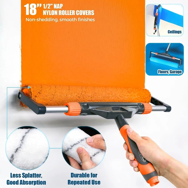 Alt view image 4 of 6 - 10 pc Adjustable Large Paint Roller Kit 12"-18" with Aluminum Extension Pole