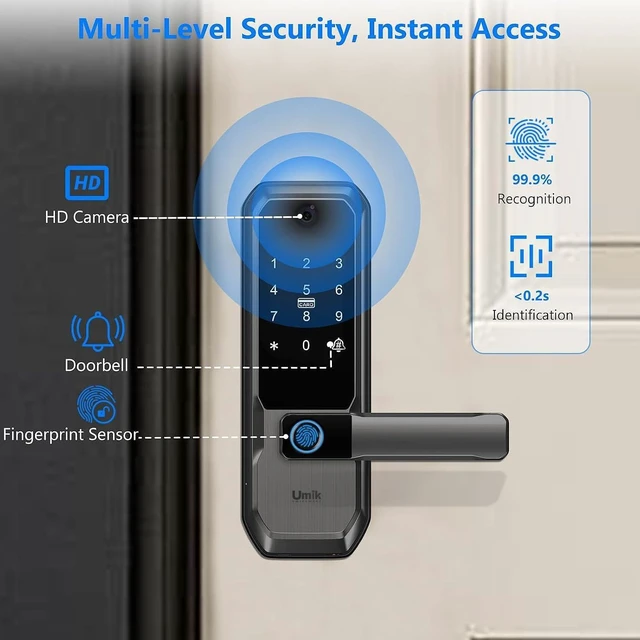 Alt view image 7 of 7 - UMIKSMART WiFi Smart Door Lock with Camera, Fingerprint Keypad & App Control