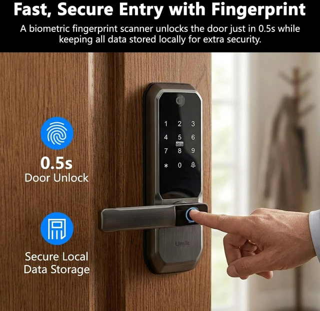 Alt view image 6 of 7 - UMIKSMART WiFi Smart Door Lock with Camera, Fingerprint Keypad & App Control