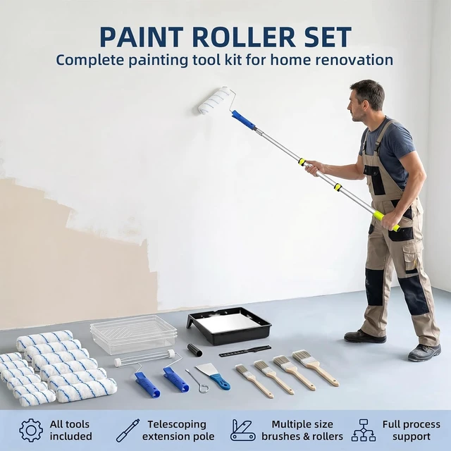Alt view image 2 of 7 - 27 Pcs Paint Roller Kit with 4FT Extension Pole for Wall Painting, NOEIAKE