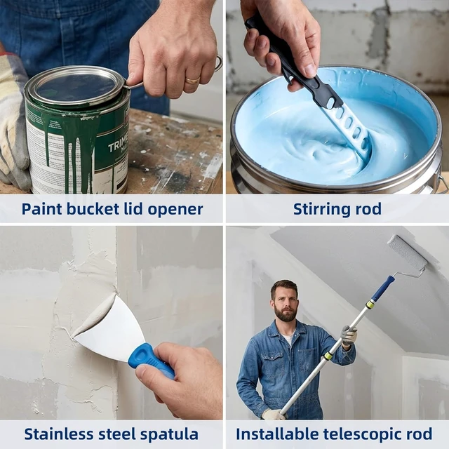 Alt view image 7 of 7 - 27 Pcs Paint Roller Kit with 4FT Extension Pole for Wall Painting, NOEIAKE