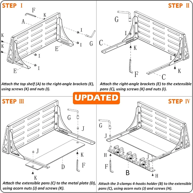Alt view image 4 of 7 - Heavy Duty Anti-Slip Magnetic Broom Holder Tool Rack with Top Utility Shelf, Easy Assembly Broom & Mop Organizer for Refrigerator, Metal Cabinet, Laundry Room & Kitchen, 3-Clamps 4-Hooks