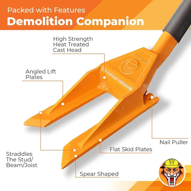 Alt view image 2 of 7 - 30 Demolition Pry Bar & Crowbar Oval Handle Wrecking Bar for Ceiling & Wall Demo, Heavy Duty Nail Puller Tool for Contractors, Firefighters & Home Renovations