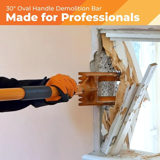 Alt view image 4 of 7 - 30 Demolition Pry Bar & Crowbar Oval Handle Wrecking Bar for Ceiling & Wall Demo, Heavy Duty Nail Puller Tool for Contractors, Firefighters & Home Renovations