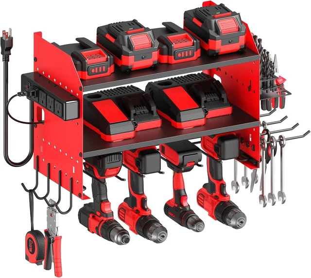 Main image of Modular Wall Mount Power Tool Organizer with Charging, Red, 1 Pack