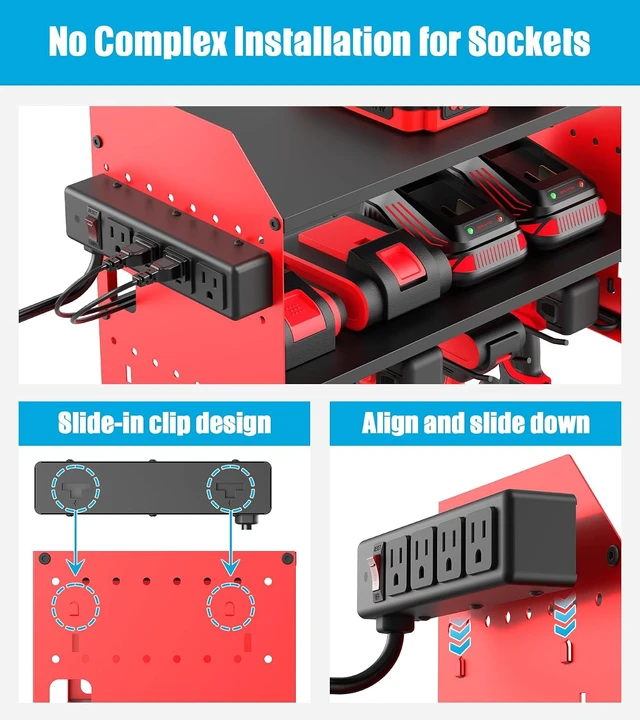 Alt view image 3 of 7 - Modular Wall Mount Power Tool Organizer with Charging, Red, 1 Pack