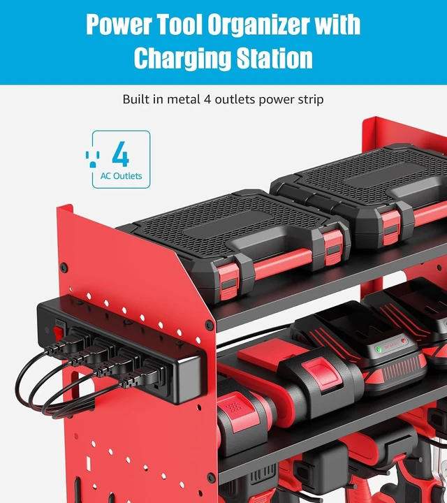 Alt view image 2 of 7 - Modular Wall Mount Power Tool Organizer with Charging, Red, 1 Pack