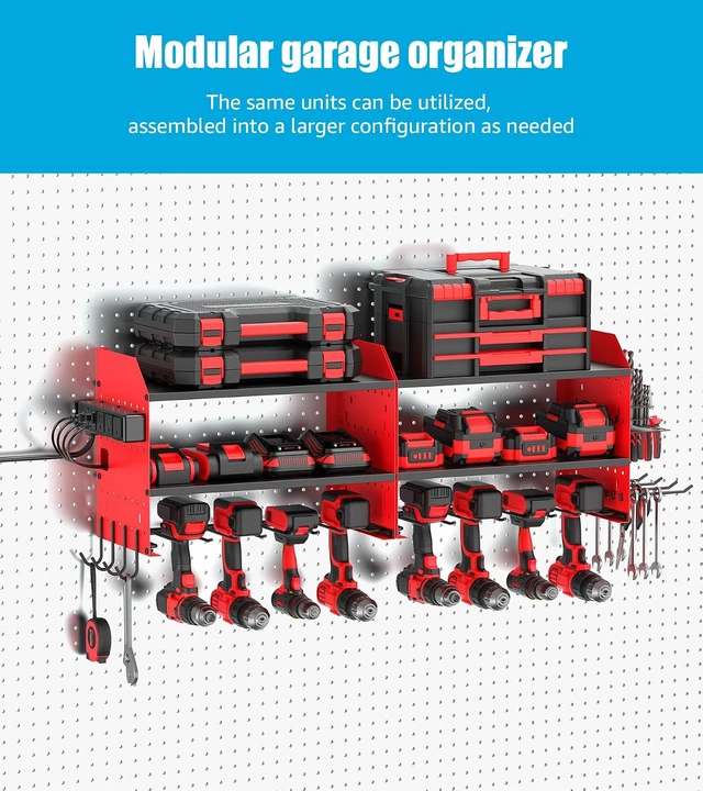 Alt view image 4 of 7 - Modular Wall Mount Power Tool Organizer with Charging, Red, 1 Pack