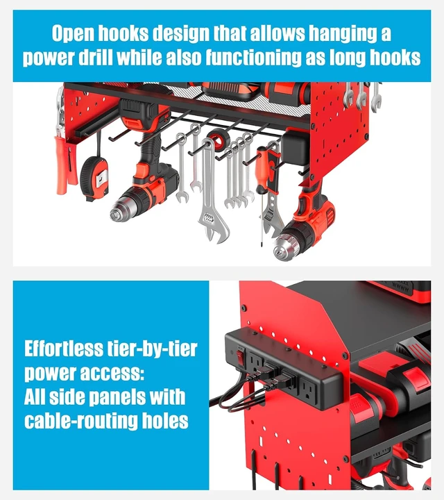 Alt view image 5 of 7 - Modular Wall Mount Power Tool Organizer with Charging, Red, 1 Pack