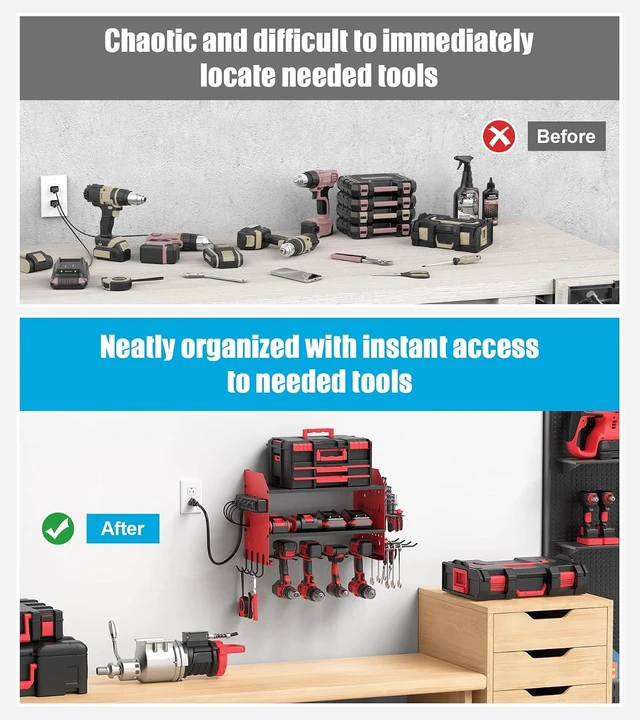 Alt view image 6 of 7 - Modular Wall Mount Power Tool Organizer with Charging, Red, 1 Pack