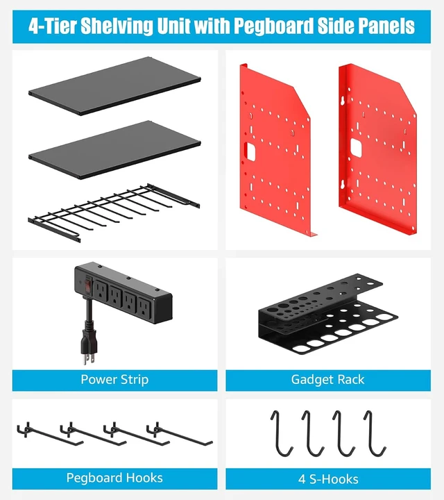 Alt view image 7 of 7 - Modular Wall Mount Power Tool Organizer with Charging, Red, 1 Pack