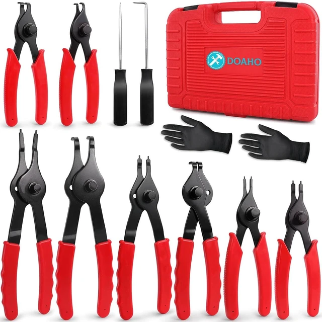 Main image of 10 Pcs Snap Ring Pliers Set with Straight/Bent Jaw & Storage Case