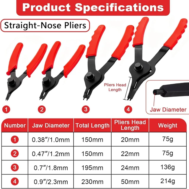 Alt view image 2 of 7 - 10 Pcs Snap Ring Pliers Set with Straight/Bent Jaw & Storage Case