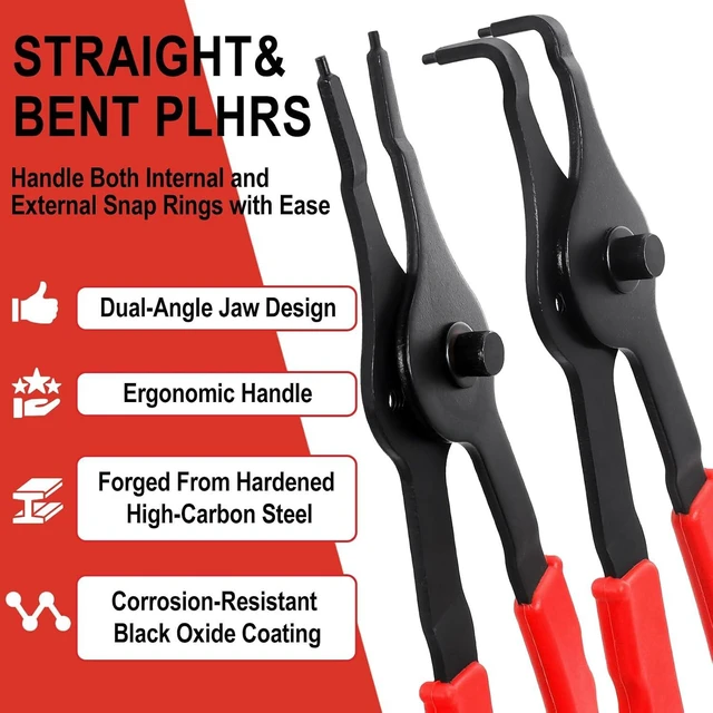 Alt view image 4 of 7 - 10 Pcs Snap Ring Pliers Set with Straight/Bent Jaw & Storage Case