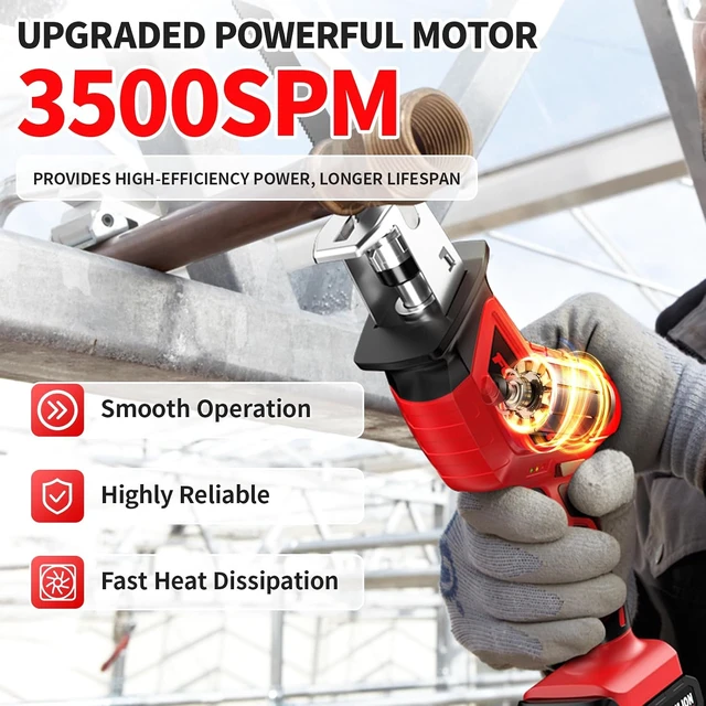 Alt view image 2 of 7 - Cordless Reciprocating Saw, Variable Speed 3500 SPM, 2x 2.0Ah Battery