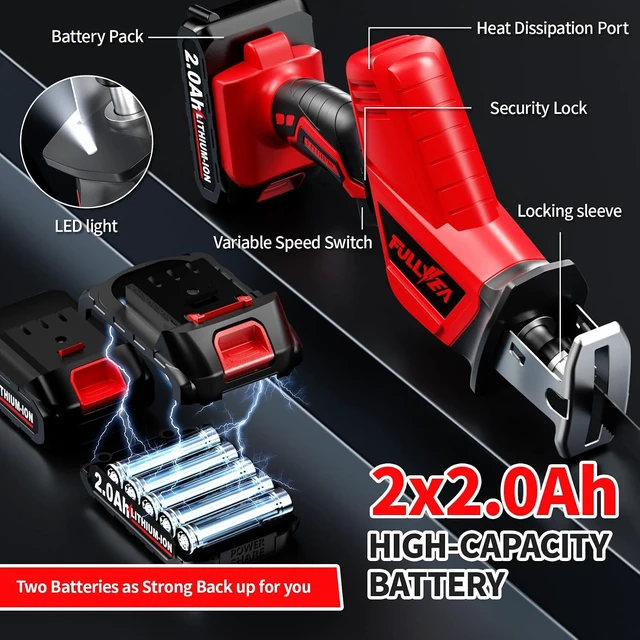 Alt view image 4 of 7 - Cordless Reciprocating Saw, Variable Speed 3500 SPM, 2x 2.0Ah Battery