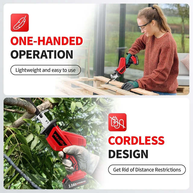 Alt view image 5 of 7 - Cordless Reciprocating Saw, Variable Speed 3500 SPM, 2x 2.0Ah Battery