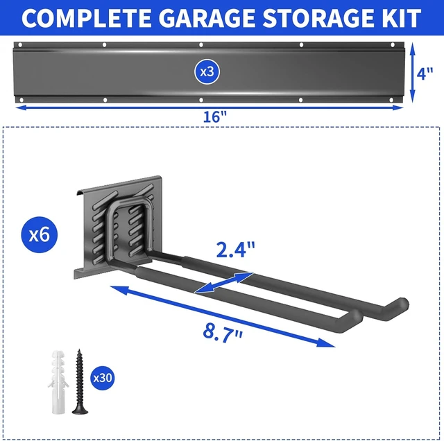 Alt view image 7 of 7 - 48 Inch Heavy Duty Garage Tool Organizer Wall Mount Garden Tool Storage System, Easy Install with 6 Adjustable Straight Hooks for Garage, Basement, Shed & Workshop, Black Steel