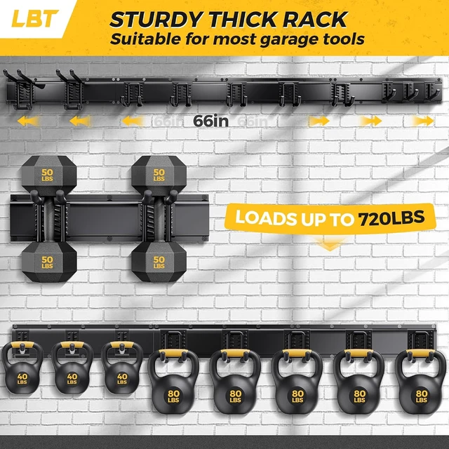 Alt view image 2 of 6 - 66" Garage Tool Organizer Wall Mount 720 lbs Garden Tool Organizer