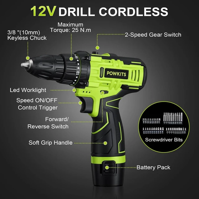 Alt view image 2 of 7 - 12V Cordless Drill Tool Set with 25+1 Torque Setting, Tool Kit Box for Home