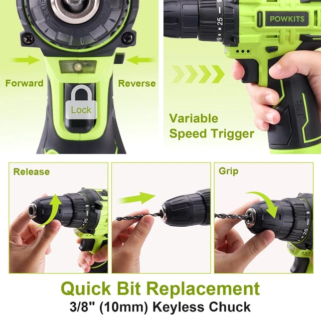 Alt view image 3 of 7 - 12V Cordless Drill Tool Set with 25+1 Torque Setting, Tool Kit Box for Home