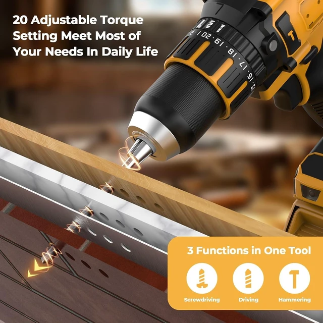 Alt view image 2 of 7 - Cordless Hammer Drill Compatible with Dewalt 20V MAX Battery (No Battery)