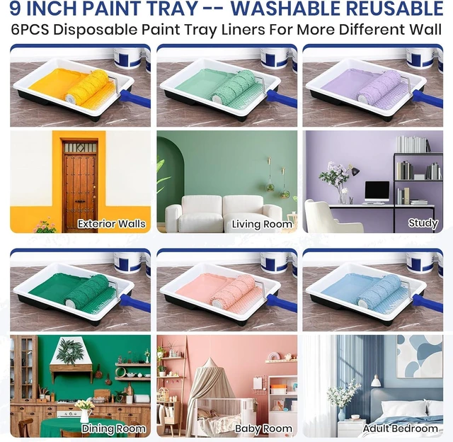 Alt view image 2 of 7 - 54 PCS Paint Roller Kit with Extension Pole All-in-One Painting Supplies & Repair Set for Home DIY, Includes 4 & 9 Rollers, Brushes, Hand Sander & Drop Cloth for Walls, Ceilings & Wood Furniture