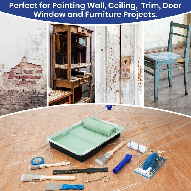 Alt view image 6 of 7 - 54 PCS Paint Roller Kit with Extension Pole All-in-One Painting Supplies & Repair Set for Home DIY, Includes 4 & 9 Rollers, Brushes, Hand Sander & Drop Cloth for Walls, Ceilings & Wood Furniture