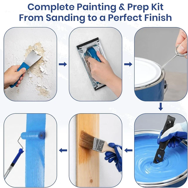 Alt view image 7 of 7 - 54 PCS Paint Roller Kit with Extension Pole All-in-One Painting Supplies & Repair Set for Home DIY, Includes 4 & 9 Rollers, Brushes, Hand Sander & Drop Cloth for Walls, Ceilings & Wood Furniture