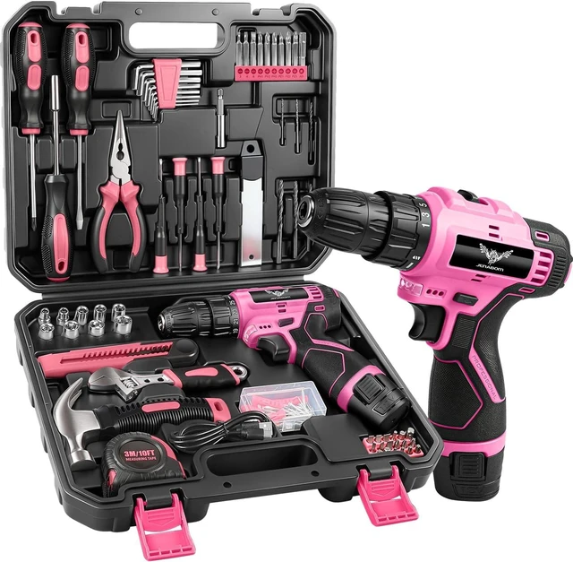 Main image of 151-Piece Home Tool Set with 12V Pink Cordless Drill