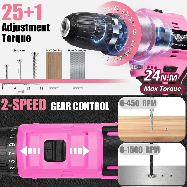 Alt view image 5 of 7 - 151-Piece Home Tool Set with 12V Pink Cordless Drill