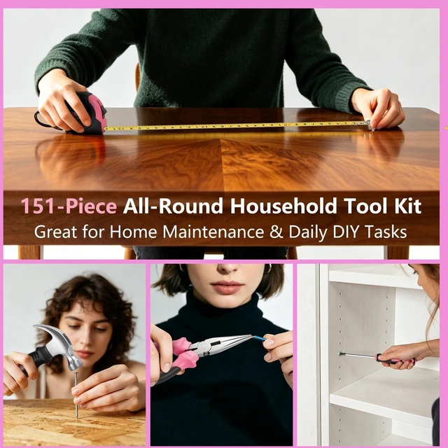 Alt view image 7 of 7 - 151-Piece Home Tool Set with 12V Pink Cordless Drill