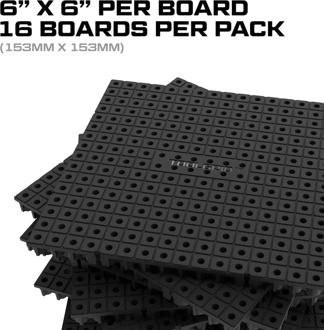 Alt view image 4 of 5 - 6x6 Modular Tool Organizer Boards Custom Toolbox & Socket Organizer System, Garage Organization & Storage Wall Panel for Home Improvement, 16 Pack, BLACK