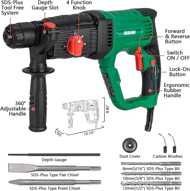 Alt view image 2 of 6 - 1" SDS-Plus Lightweight Rotary Hammer Drill for Concrete & Masonry