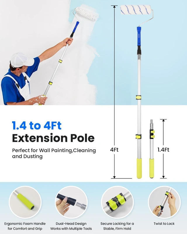 Alt view image 2 of 7 - 33 PCS Complete Paint Roller Kit with Extension Pole & Carry Bag