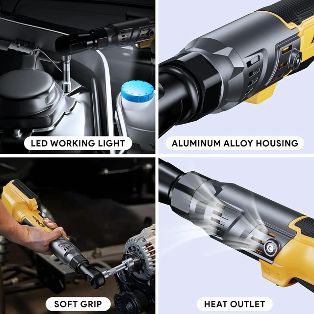 Alt view image 3 of 7 - 3/8" Brushless Cordless Ratchet Wrench for Dewalt 20V Battery