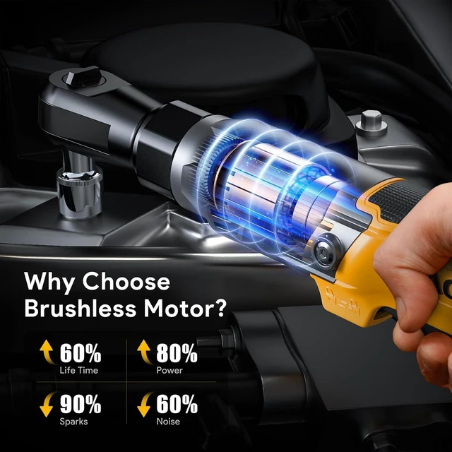 Alt view image 4 of 7 - 3/8" Brushless Cordless Ratchet Wrench for Dewalt 20V Battery