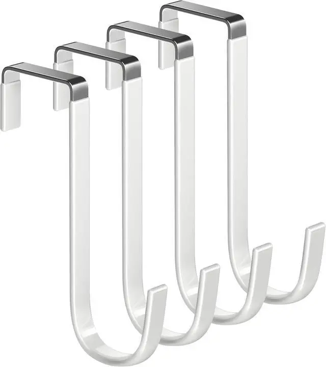 Main image of Single Over Door Steel Hooks 4 Pack Fit 1-3/8" Door 5.5" White