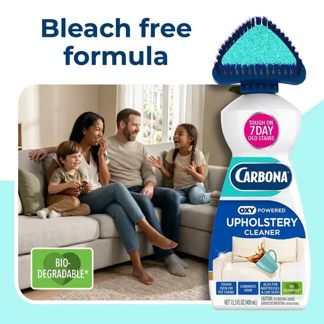 Alt view image 6 of 7 - (2 pack) Carbona Oxy-Powered Upholstery Cleaner, Stain Remover with Brush & Sponge, 13.5 fl oz