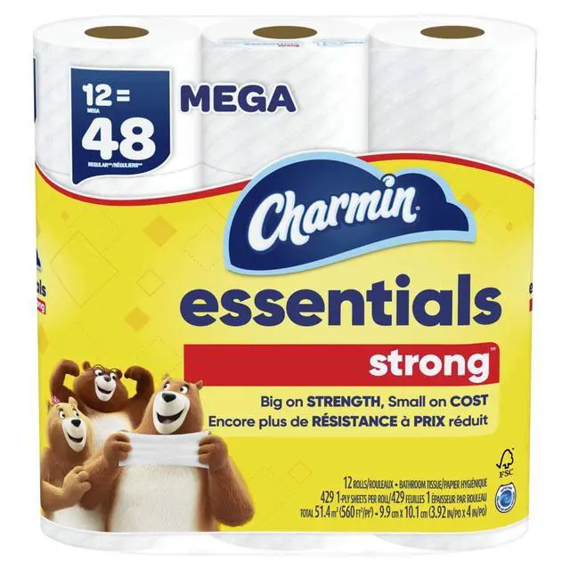 Alt view image 7 of 7 - Charmin Essentials Strong Toilet Paper 12 Mega Rolls, 429 Sheets Per Roll