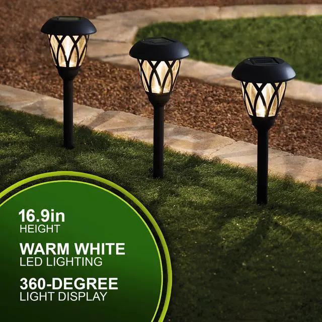 Alt view image 4 of 7 - Mainstays Solar Powered Black Lattice LED Walkway Light with Glass Lens, 8 Lumens