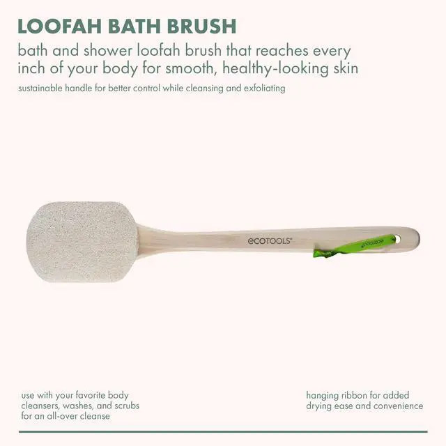 Alt view image 3 of 5 - EcoTools Loofah Bath Brush, Plant-Based Loofah Material, Long Handle, White, for Adults, 1 Count
