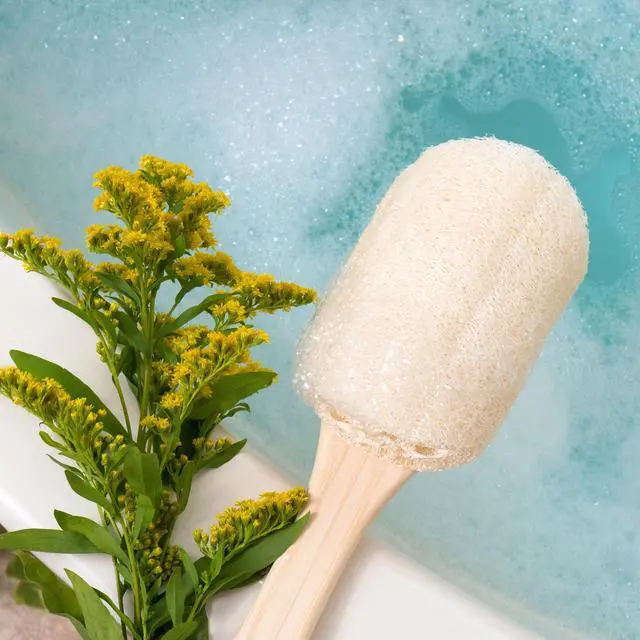 Alt view image 2 of 5 - EcoTools Loofah Bath Brush, Plant-Based Loofah Material, Long Handle, White, for Adults, 1 Count