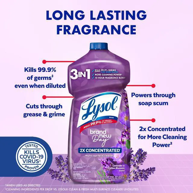 Alt view image 4 of 7 - Lysol All Purpose Cleaner, 2X Concentrated Multi-Surface Disinfectant Floor Cleaner for Mopping Solution, for Bathroom & Kitchen, Lavender & Cotton Blossom, 28 fl oz