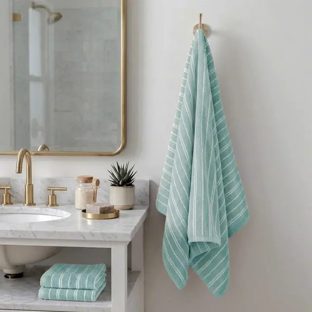 Alt view image 6 of 6 - Mainstays Basic Striped Bath Towel, Aqua